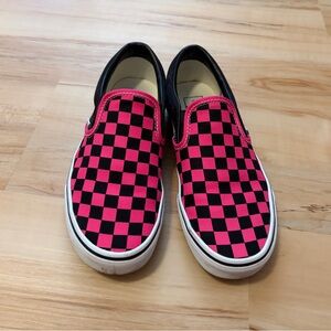 Vans Checkered Slip-On Shoes - Pink and Black - Size 8 Women’s